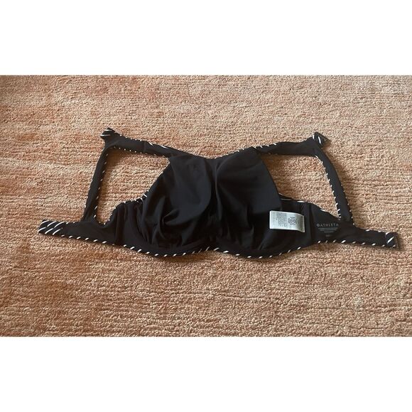 Athleta Black White Stripe High Neck Crossback Swim /Sport Top 34B/C - Picture 3 of 5
